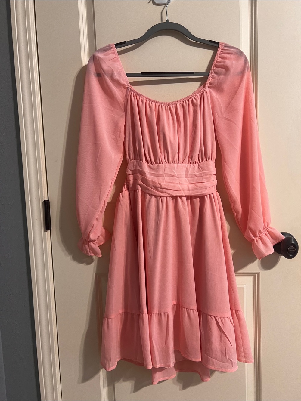 Amazon Pink Chiffon Long Sleeve Casual Dress